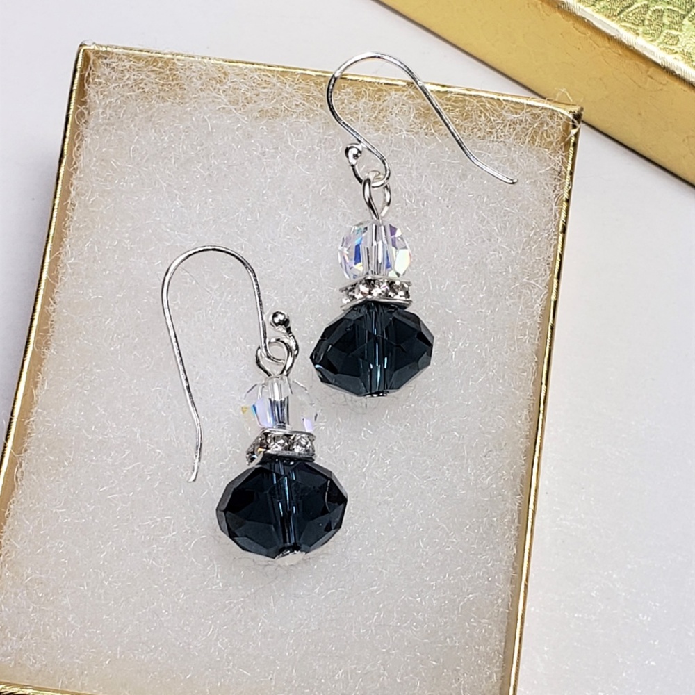 AB and Navy Crystal Sterling Silver Earrings